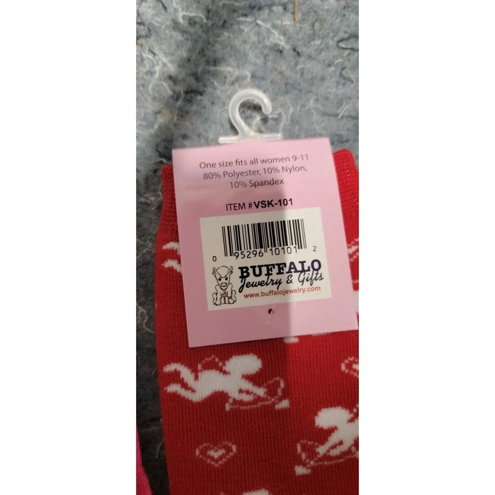 Valentine Socks Unisex‎ Pink/Red Hearts and Cupids Set of 2 Size 9-11